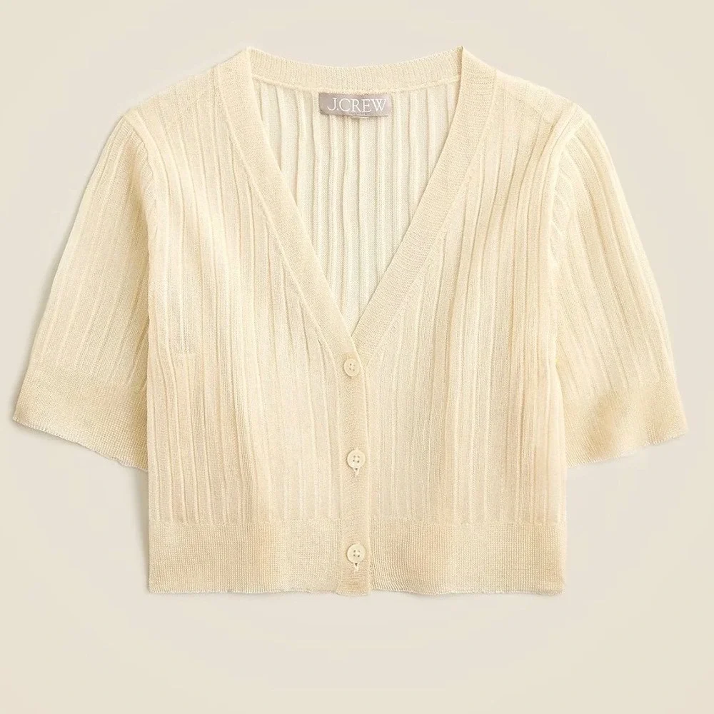NWT Maryam Nassir Zadeh x‎ J.Crew Sheer Ribbed Shimmer Cardigan Sand - XXLarge